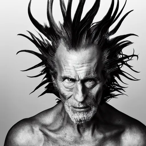 Image similar to portrait of zinogre - human hybrid, head and shoulders shot, by annie leibovitz, portrait of a man, studio lighting