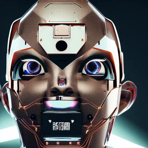 Image similar to portrait of a soundcloud robot rapper that full of face tattoos and grills in its teeth, minimalistic aesthetics, geometric figures, stunning photo, cinematic lighting, perfect composition, 8K, ultra-detailed , Trending on artstation, Octane render, Unreal Engine, highly detailed