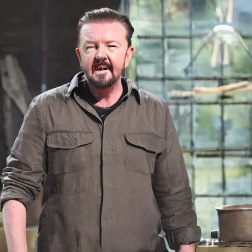 Prompt: ricky gervais on forged in fire