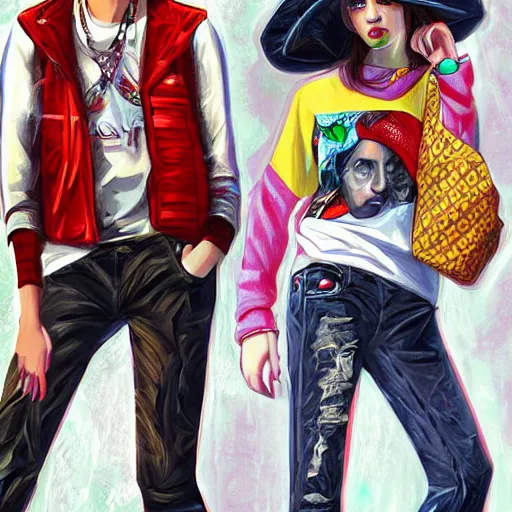 Image similar to 2000s teen Street fashion, gucci catwalk, oil painting, digital art, ultradetailed, artstation