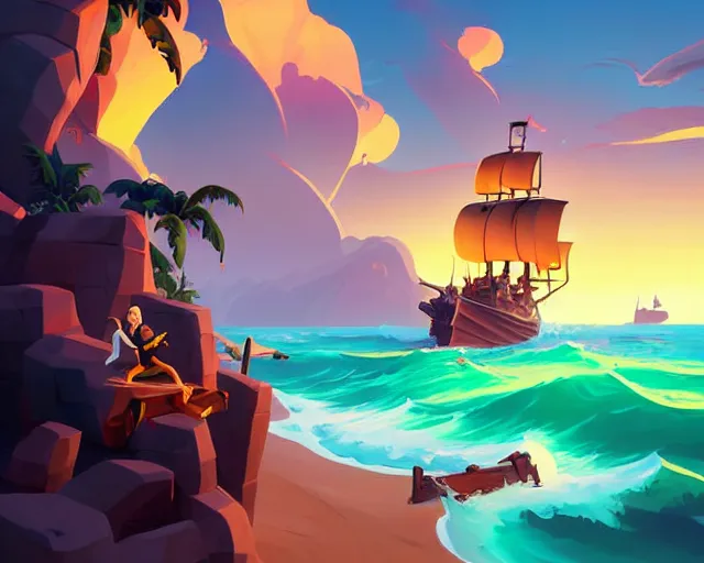 Image similar to painting treasure on sea of thieves, monkey island, game smooth median photoshop filter cutout vector, behance hd by jesper ejsing, by rhads, makoto shinkai and lois van baarle, ilya kuvshinov, rossdraws, rex crowle global illumination