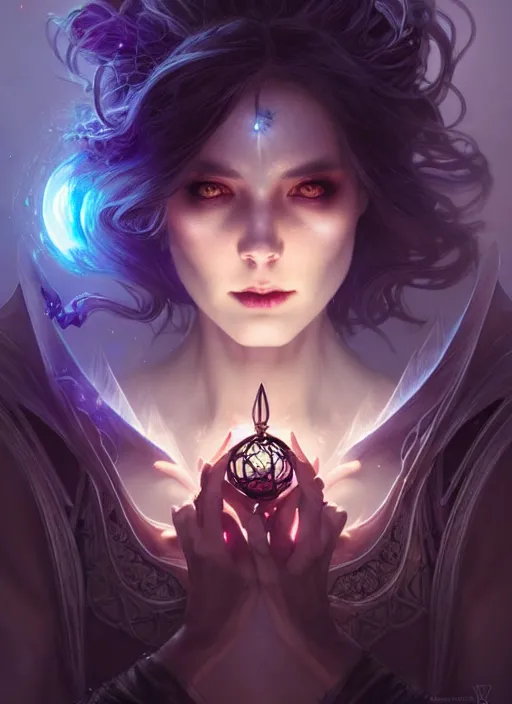 Image similar to a beautiful cinematic female Necromancer Sorceress, galatic shamen with Quantum energy fantasy, fantasy magic, undercut hairstyle, dark light night, intricate, elegant, sharp focus, illustration, highly detailed, digital painting, concept art, matte, art by WLOP and Artgerm and Greg Rutkowski and Alphonse Mucha, masterpiece