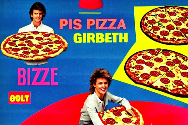 Image similar to 80s, rgb, pizza, advertisement