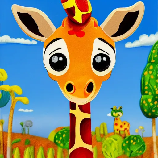 Image similar to Geoffrey the giraffe Toys”R”Us mascot, dynamic lighting, cinematic, establishing shot, extremely high detail, shining, photo realistic, cinematic lighting, intricate line drawings, 8k resolution, oil painting on canvas