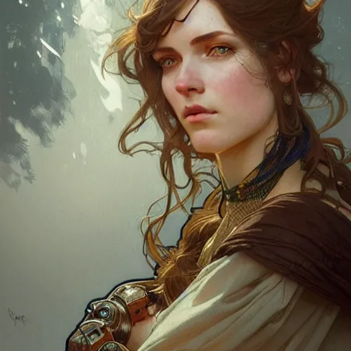 Image similar to highly detailed portrait of laura palmber. d & d, art by anton pieck and greg rutkowski and alphonse mucha and magali villeneuve. trending on artstation, intricate details, energetic composition, golden ratio, concept art, illustration, elegant art