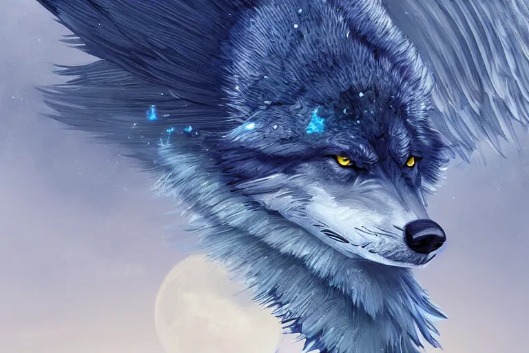blue anime wolf with wings