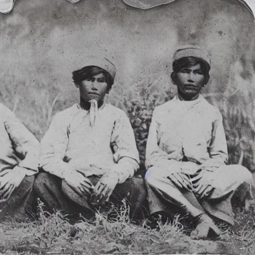 Prompt: sepia Photo of 3 Sioux boys before and after they entered an Indian boarding school in 1883.