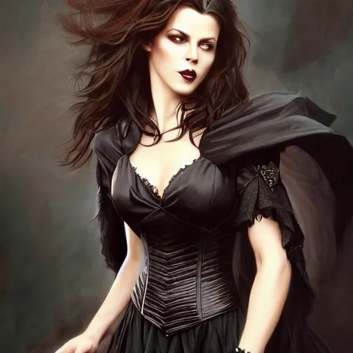 Image similar to the ultimate vampire, kate beckinsale, smokey eyes, gothic, large flared gothic dress, trending on / r / moreplatesmoredates, oil on canvas artstation by j. c. leyendecker and edmund blair leighton and charlie bowater octane render