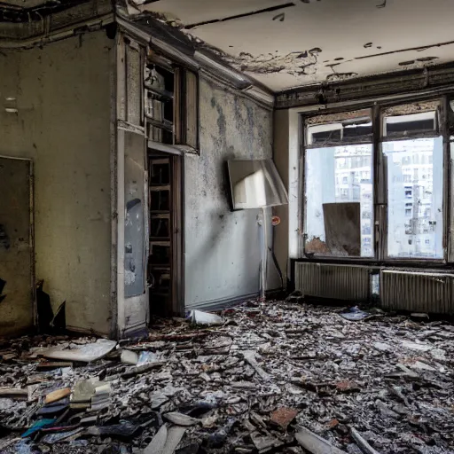 Image similar to a photo of an abandoned, dilapidated office of the company techcrunch, 4 k, high resolution, canon dslr