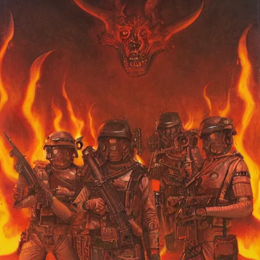 Image similar to tactical team in hell, by gerald brom