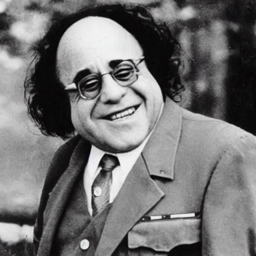 Prompt: archive photo still of Danny Devito in world war II