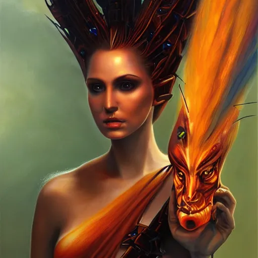 Image similar to A stunning painting of a fire goddess by Jim Burns, fantasy, Trending on artstation.