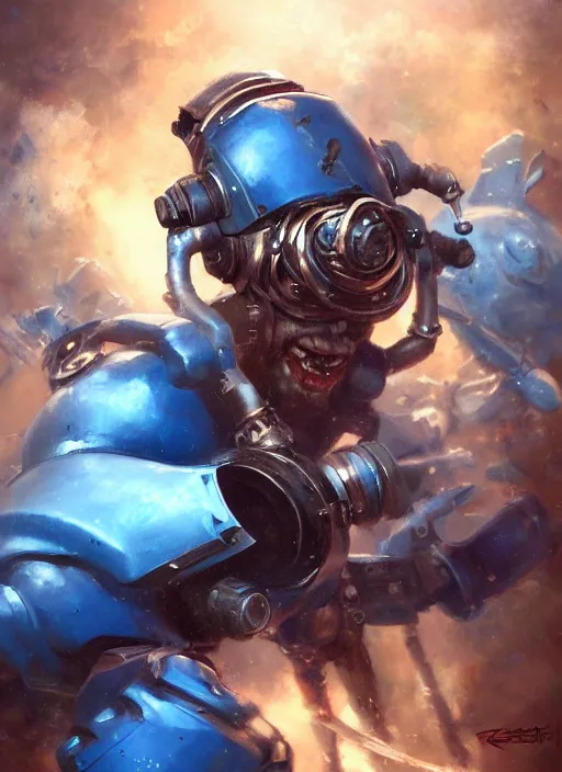 Image similar to a crazed blue kobalt artificer painted by raymond swanland