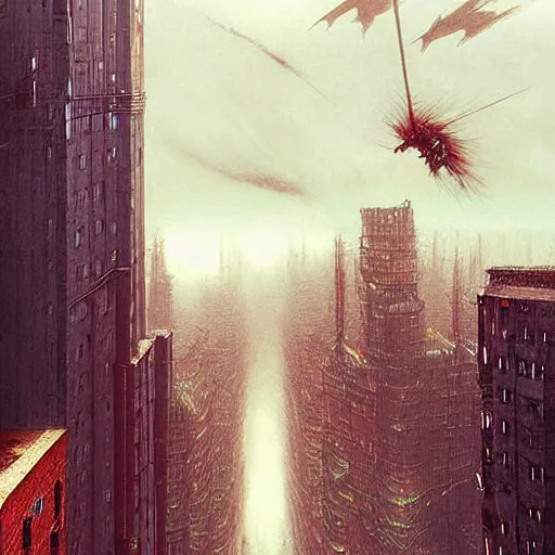 Prompt: a giant monster destroying city, highly detailed, digital image, artstation concept art, smooth, sharp focus, artgerm, alphonse fly, photorealistic by beksinski