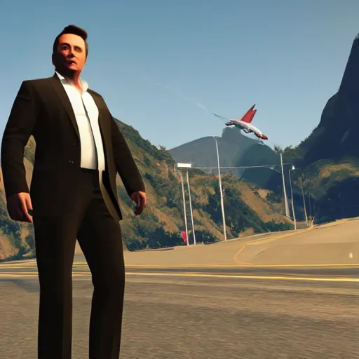 Image similar to high quality ingame screenshot of elon musk in front of Rio de Janeiro in GTA v, GTA v, screenshot GTA v