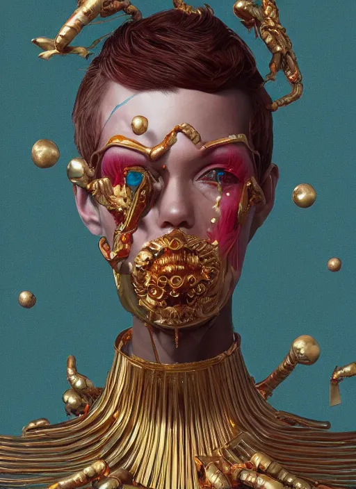 Image similar to gold skin :: by Martine Johanna and Simon Stålenhag and Chie Yoshii and wlop and Guillermo del toro :: ornate, dynamic, particulate, rich colors, elegant, centered, artstation, smooth, sharp focus, octane render, 3d