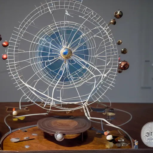 Image similar to a kinetic sculpture of this solar system, sun, orrery, canon 5 d 5 0 mm lens, papier - mache, studio, circa 2 0 8 8