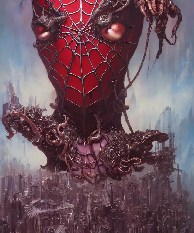 Image similar to beautiful evil fantasy baby - spiderman, portrait, demon, ultra realistic, wide angle, intricate details, the fifth element artifacts, highly detailed by peter mohrbacher, hajime sorayama, wayne barlowe, boris vallejo, aaron horkey, gaston bussiere, craig mullins