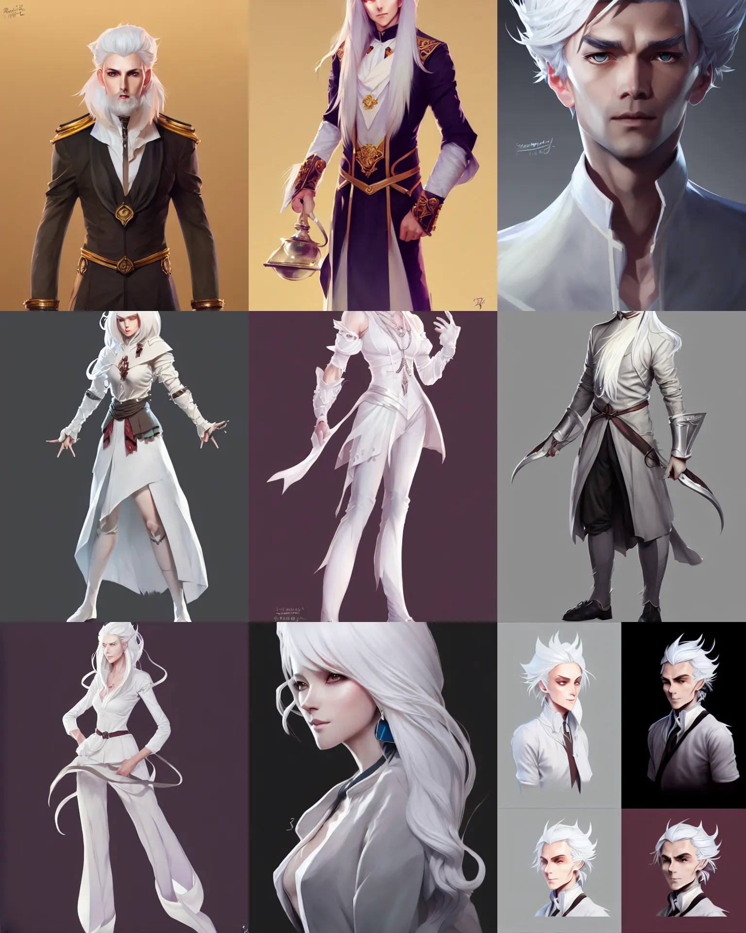 Prompt: full body character concept art of a gorgeous stylish white haired steward | | distinct - fine, key visual, realistic shaded perfect face, fine details by stanley artgerm lau, wlop, rossdraws, james jean, andrei riabovitchev, marc simonetti, sakimichan, and jakub rebelka, trending on artstation