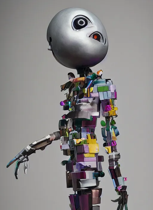 Image similar to studio photograph of a contemporary art sculpture of a modular quirky yorha android, by hikari shimoda, by jack gaughan