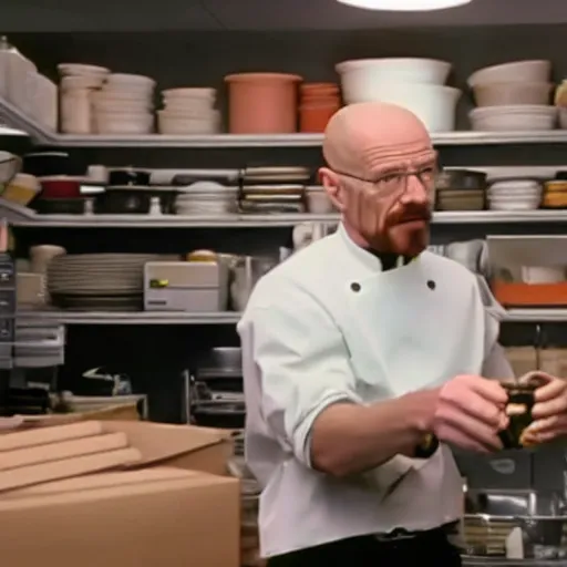 Prompt: Walter white selling kitchen utensils on the home shipping channel, tv footage.