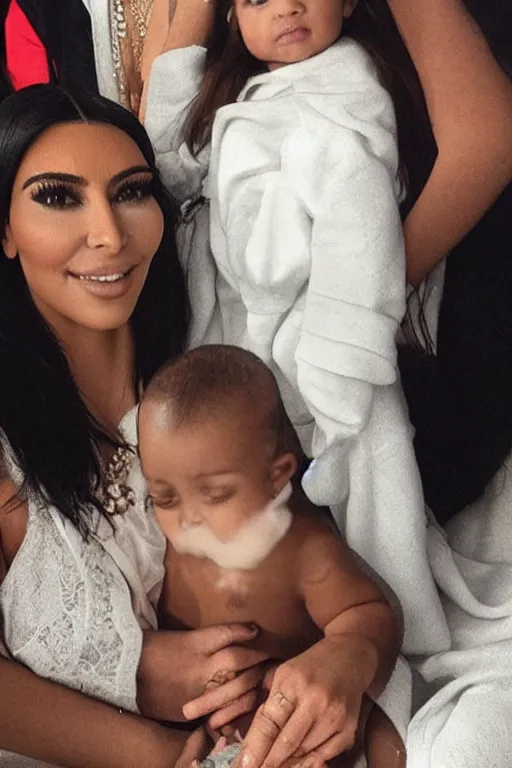 Prompt: kim kardashian as the madonna with child, trending on instagram