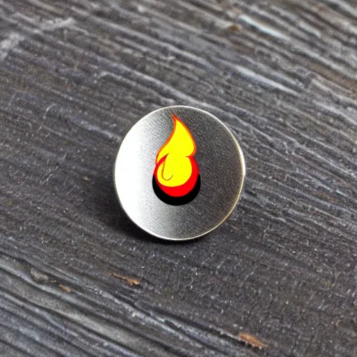 Image similar to minimalistic clean enamel pin of fire flame warning label, retro design