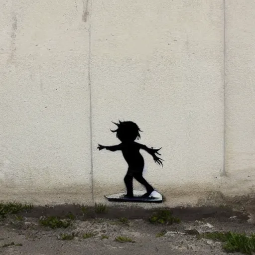 Image similar to a surfing baby painted by banksy