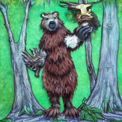 Prompt: Bird Bear Druid of the forest