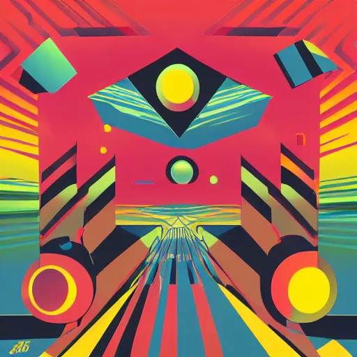 Image similar to an incredible abstract vector 80s album cover