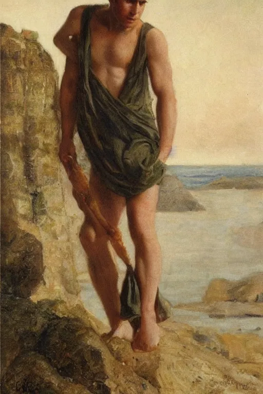 Prompt: herry cavill, attractive male, painting by edwin longsden long