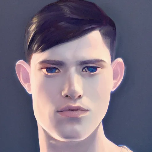 Prompt: portrait of young man by Singer Sergeant and Solomon, blue lighting, detailed, elegant clothing, trending on artstation, masterpiece