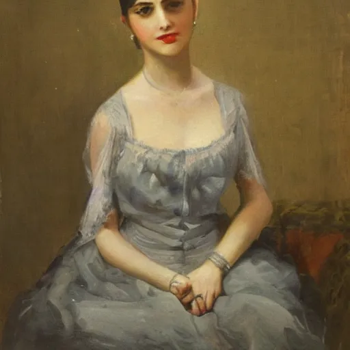 Image similar to a portrait of selina gomez in an 1 8 5 5 painting by elisabeth jerichau - baumann. painting, oil on canvas