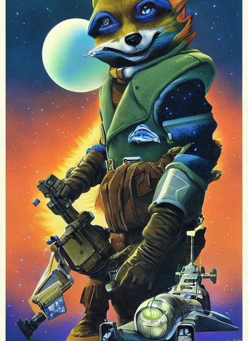 Prompt: Starfox poster artwork by Michael Whelan, clean