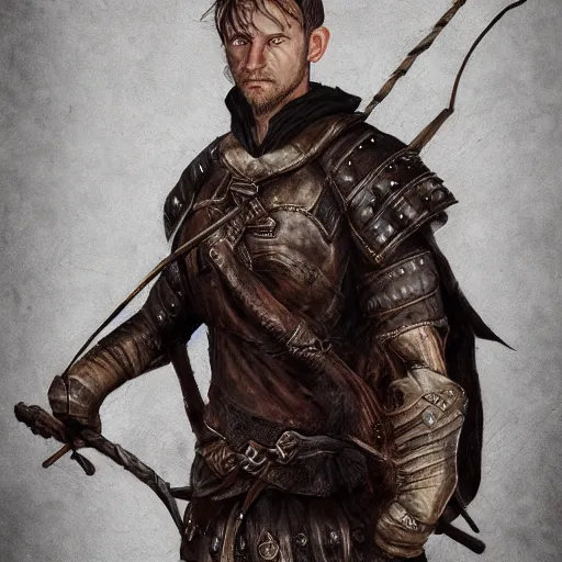 Prompt: realistic portrait, 30 year old man, dark taint :: athletic, fantasy mage, medieval leather armour, brown cloth clothes, wooden staff :: high detail, digital art, RPG, concept art, illustration