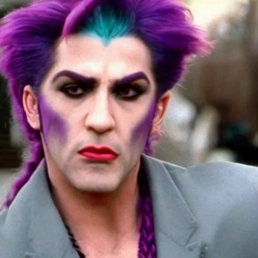 Image similar to a film still of Diavolo with purple hair from Jojo in Goodfellas(1990)