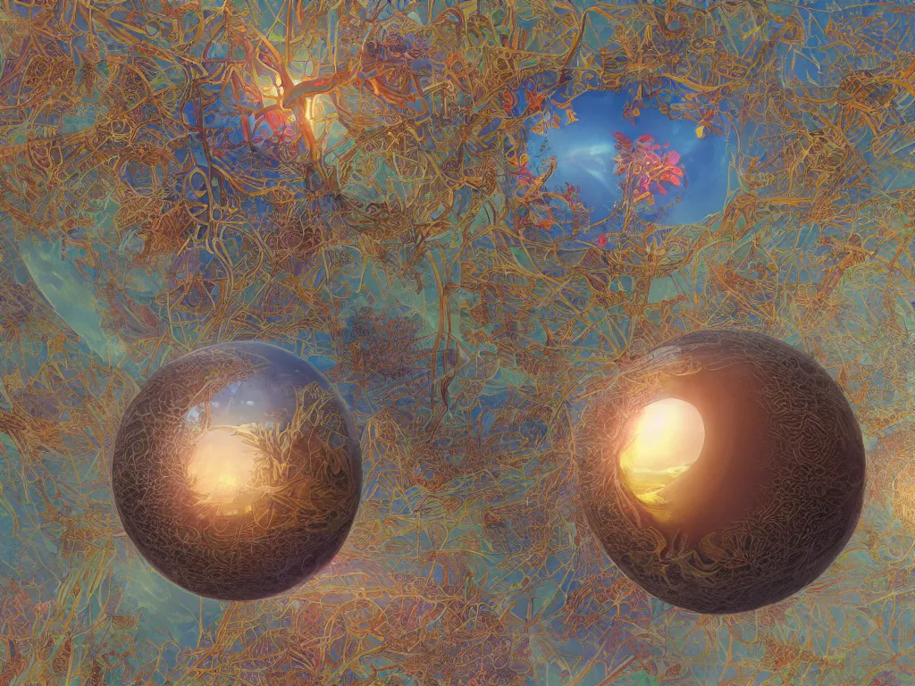 Image similar to 3 d render, sunlight study, the universe is a spheroid region 7 0 5 meters in diameter, art nouveau, by maria sibylla merian and ( ( ( ( ( lisa frank ) ) ) ) ), 8 k, sharp focus, octane render