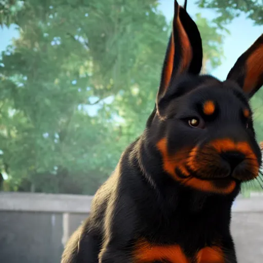 Image similar to Rottweiler rabbit hybrid, rendered in unreal engine