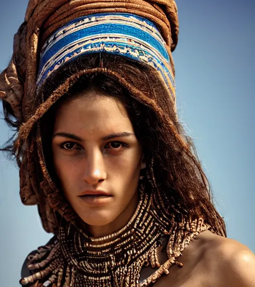 Prompt: portrait of a stunningly beautiful israeli tribal female, depth of field, zeiss lens, detailed, symmetrical, centered, fashion photoshoot, by Annie Leibovitz and Steve McCurry, David Lazar, Jimmy Nelsson, Breathtaking, 8k resolution, extremely detailed, beautiful, establishing shot, artistic, hyperrealistic, beautiful face, octane render