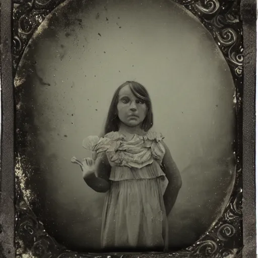 Image similar to tintype photo, underwater, girl with eight arms