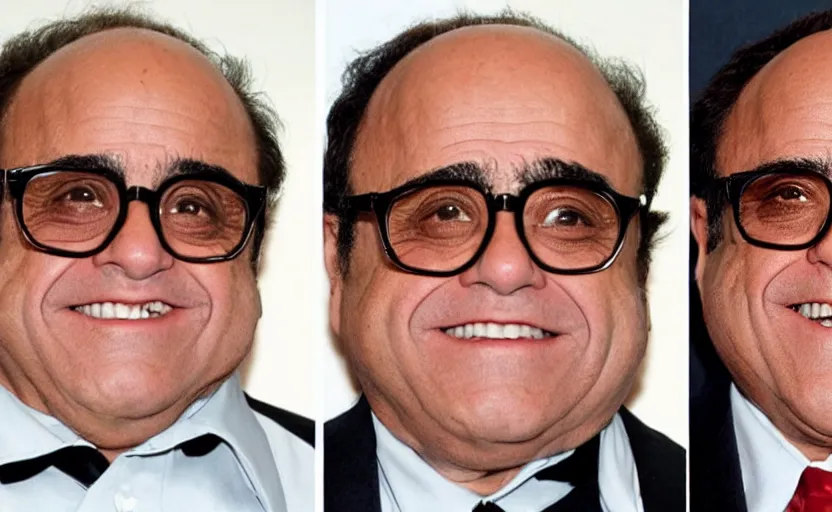 Image similar to before and after photos of danny devito undergoing obamification surgery to look more like obama.