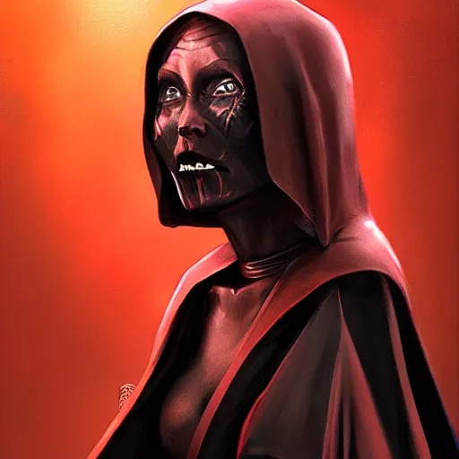 Image similar to portrait of a woman by greg rutkowski, young sith knight darth talon, red and black skin, star wars expanded universe, wearing black robes, she is about 2 0 years old, highly detailed portrait, digital painting, artstation, concept art, smooth, sharp foccus ilustration, artstation hq