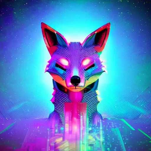 Image similar to synthwave fox, digital art, 3 d render, oktane, post - processing