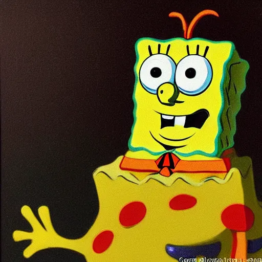 Prompt: masterwork oil portrait of spongebob squarepants by rembrandt