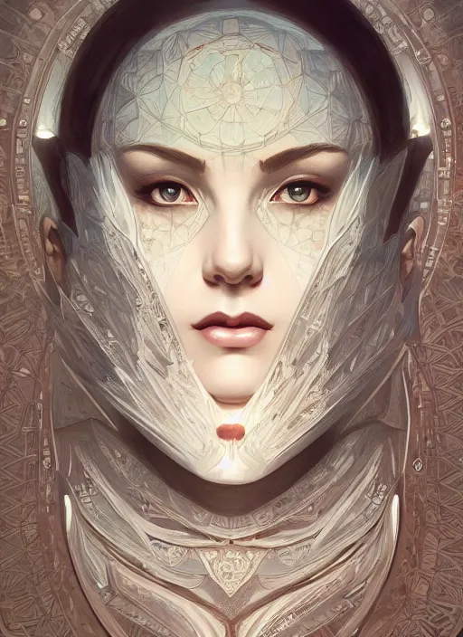 Image similar to symmetry!! pinup, machine parts embedded into face, intricate, elegant, highly detailed, digital painting, artstation, concept art, smooth, sharp focus, illustration, art by artgerm and greg rutkowski and alphonse mucha, 8 k