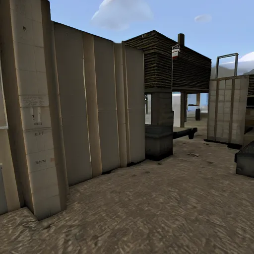 Image similar to garrys mod, half life 2 style map, fps shooter