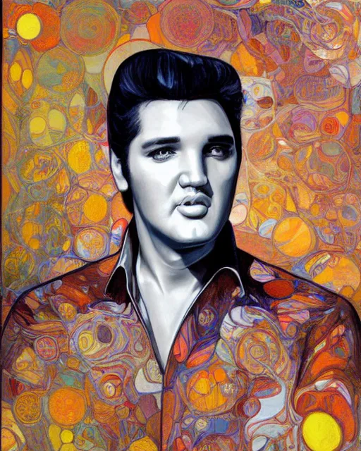 Image similar to portrait of Elvis Presley by Mandy Jurgens and Richard Schmid and chuck close and mucha