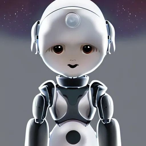 Prompt: a small cute human-like robot, futuristic, sci-fi, digital Art