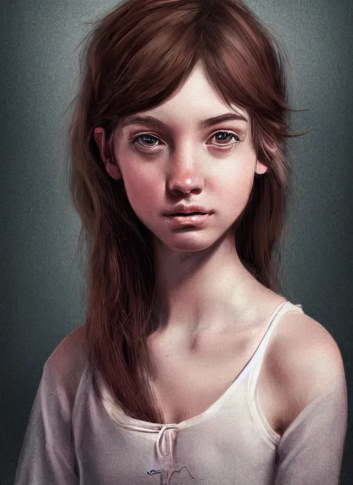 Image similar to a higly detailed digital art portrait of a cute, playful young woman by laia lopez