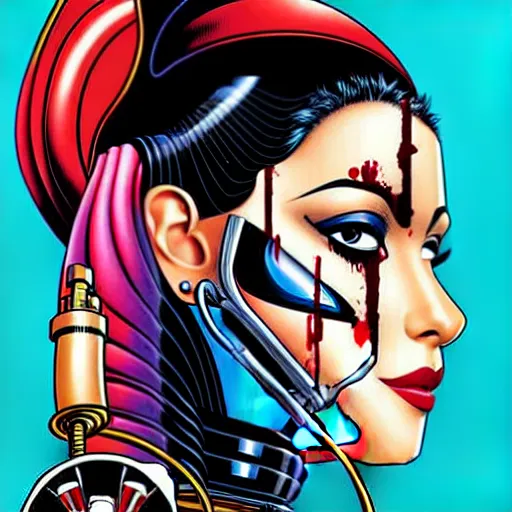 Image similar to a profile photo of a egyptian woman with a diving oxygen mask with side profile blood in ocean intricate details by MARVEL comics and Sandra Chevrier-C